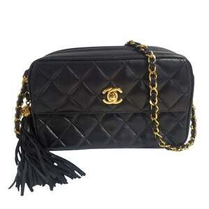 CHANEL Matelasse Women's Shoulder Bag, Lambskin, Black with Gold Hardware, Co...